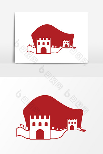 红色党建长城红旗设计元素图片