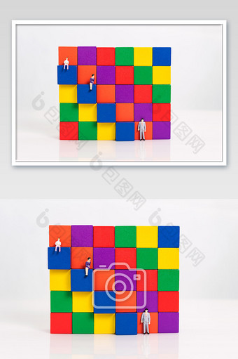 彩色积木创意阶梯微缩人物图片