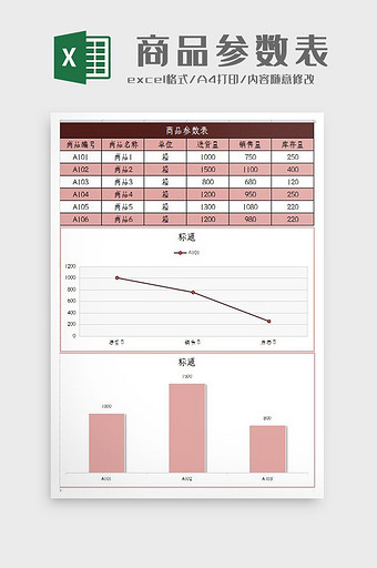 自动生成商品参数图表Excel模板图片