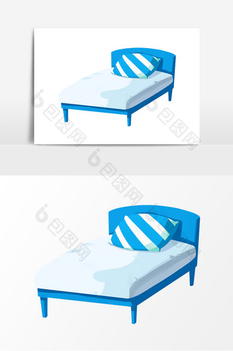 手绘蓝色床枕头元素图片