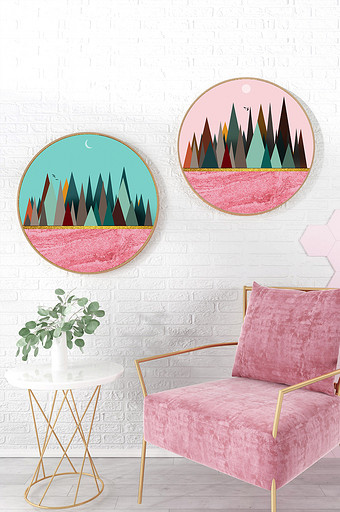 北欧风格清新抽象森林植物莫兰迪粉色装饰画图片