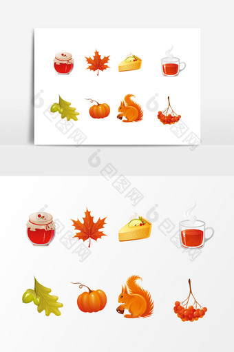 秋季植物枫叶动物松鼠设计素材图片