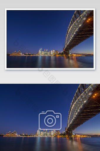 悉尼海港大桥对面的歌剧院远景摄影图片