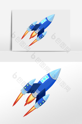 手绘航天科技太空蓝色火箭插画图片