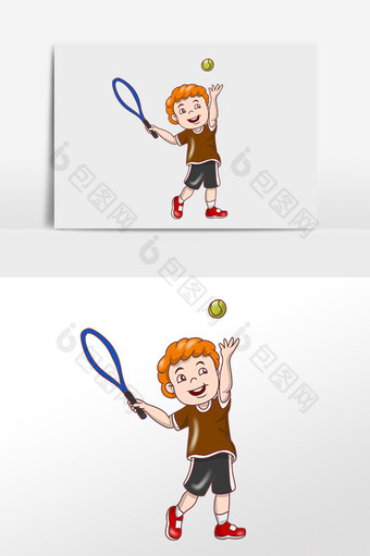 手绘假期课外培训网球男孩插画图片