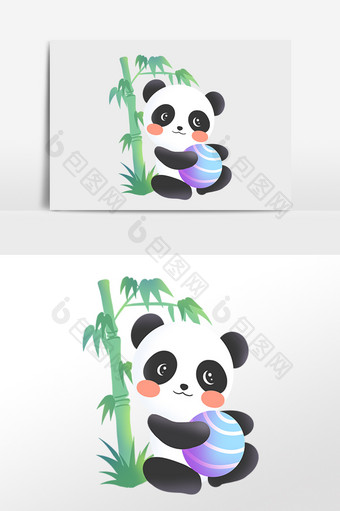手绘小可爱动物熊猫竹子插画图片