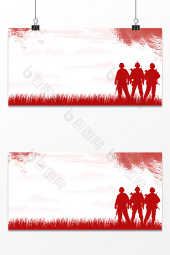 八一建军节红色军人剪影背景展板设计图片