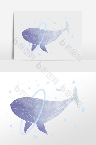 手绘梦幻水生物动物戏水鲸鱼插画图片