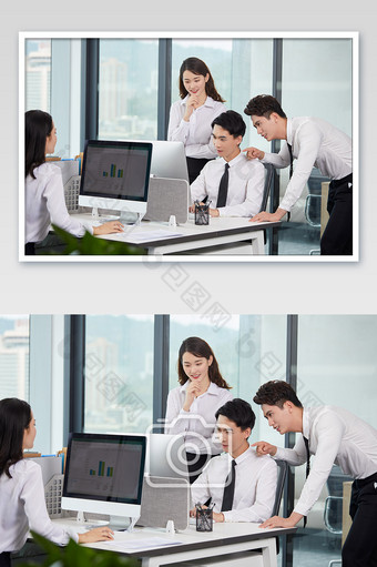 商务办公室团队办公白领四人讨论图图片
