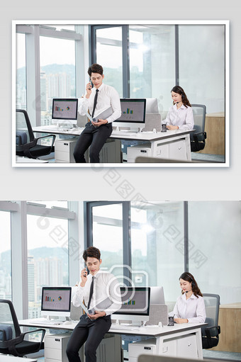 商务办公室团队两人客服白领男士打电话图图片