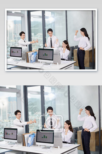商务办公室团队办公白领多人竖大拇指加油图图片