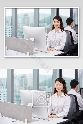 商务办公室团队办公白领女客服办公微笑图图片