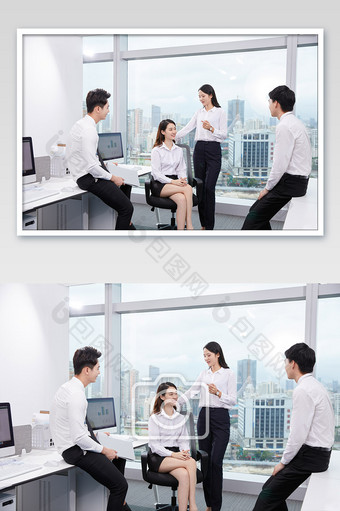 商务办公室团队办公白领四人面对面交流图片