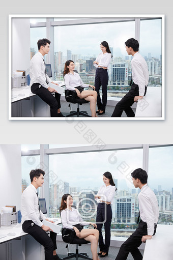 商务办公室团队办公白领四人面对面讨论图片