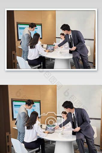 商务办公室团队办公白领会议多人看电脑示意图片