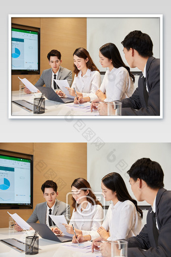 商务办公室团队办公白领会议讨论侧面图图片