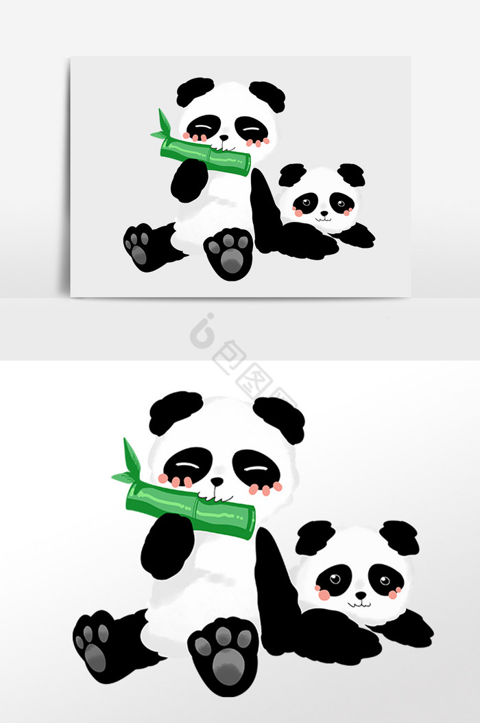 动物吃竹子熊猫插画