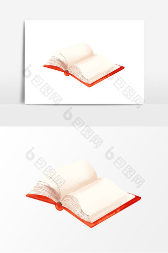 手绘展开的红色书本元素图片