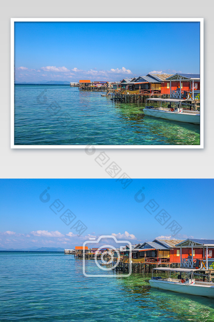 东南亚仙本那马布岛水上屋摄影图片图片