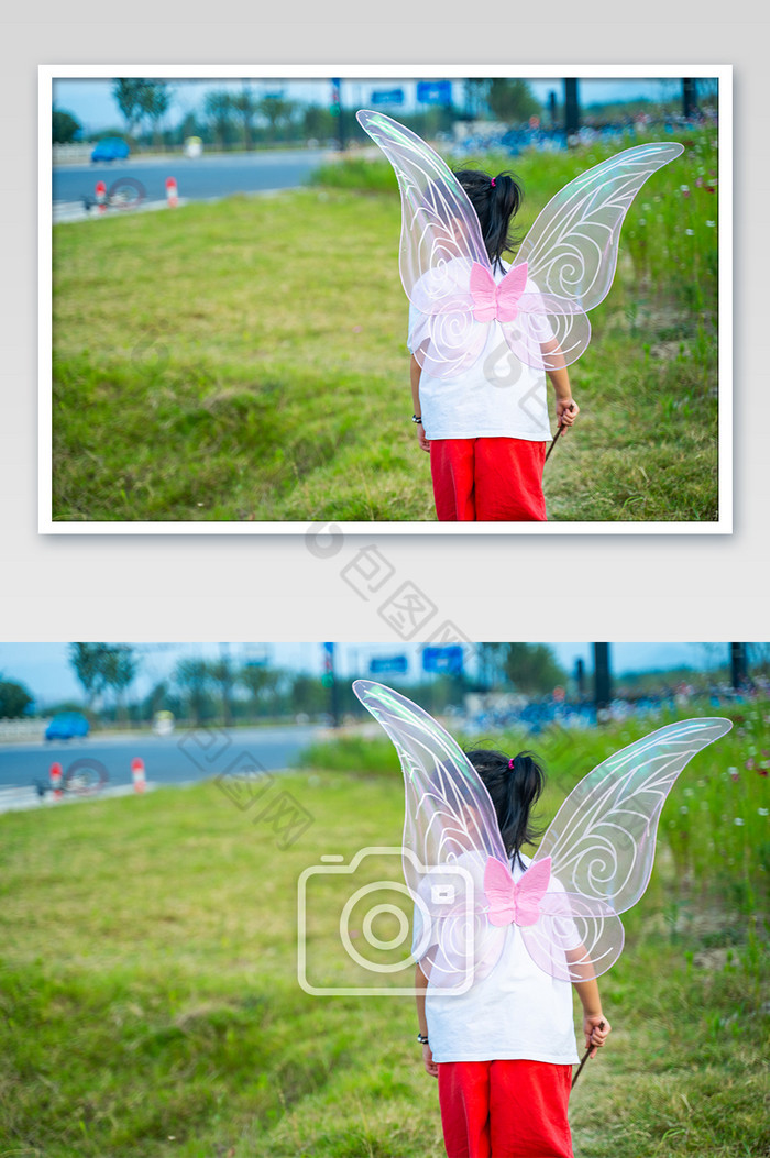 儿童蝴蝶翅膀玩具背影女孩子摄影图图片图片
