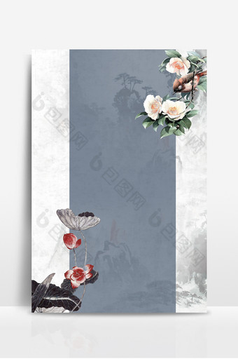 复古中国风工笔画水墨花卉背景图片