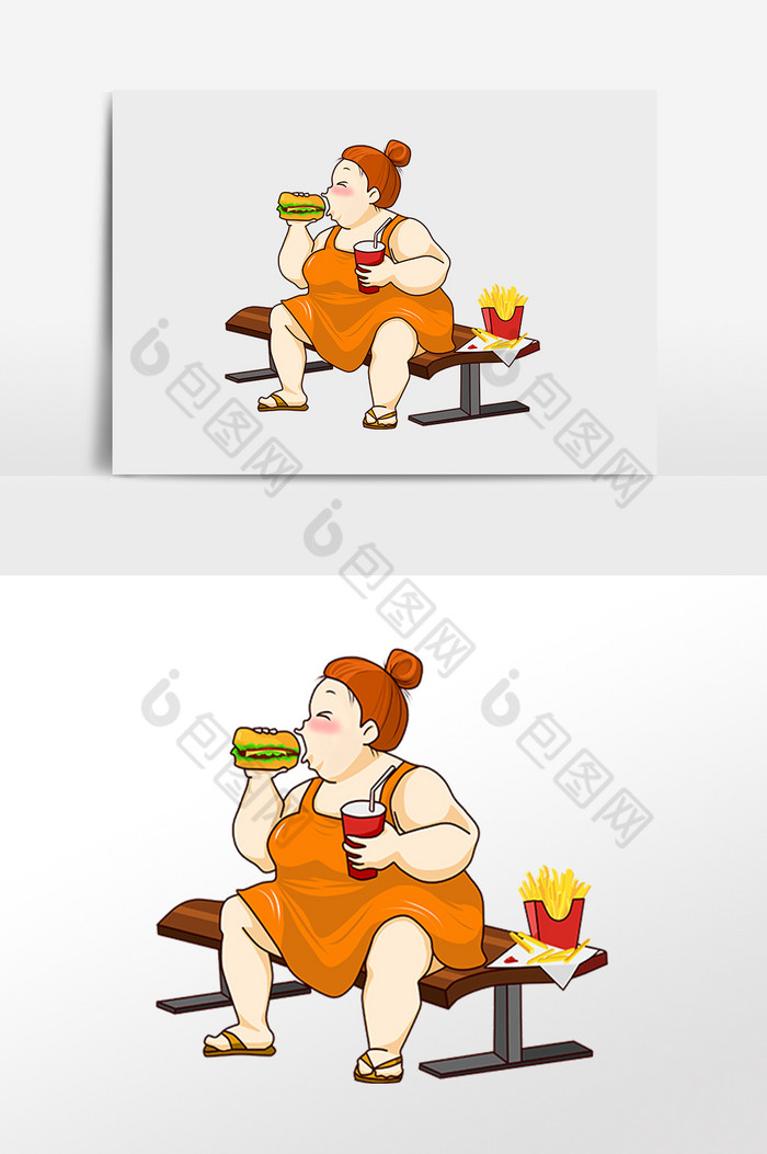 暴饮暴食狂吃嗨吃胖子插画图片图片