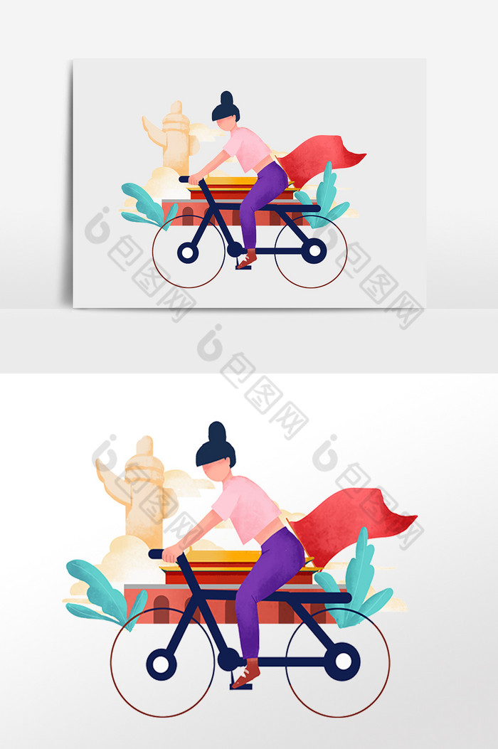 七十周年庆国庆骑车人物插画图片图片