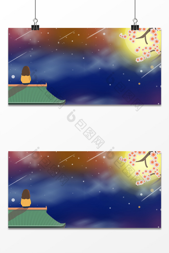 多彩夜空赏月中秋节图片图片