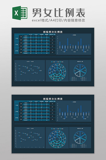 男女比例人事分析科技风Excel模板图片