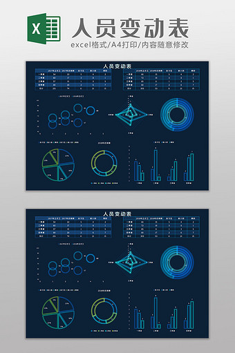 人员变动表科技风Excel模板图片