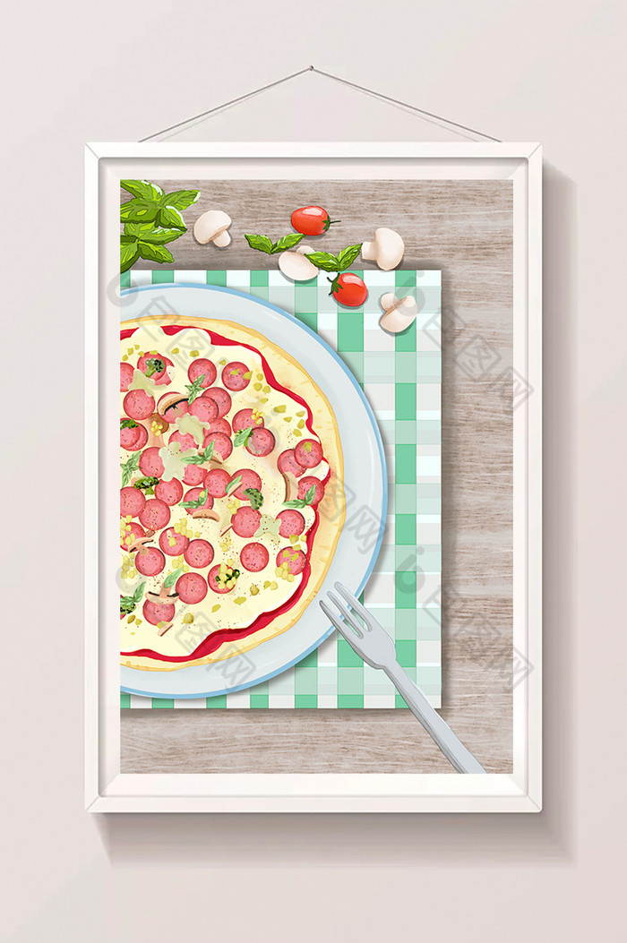 披萨香肠披萨水彩风图片