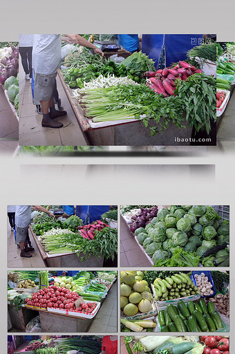 农贸市场各种蔬菜摊位和买菜的市民2图片