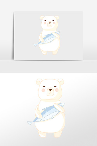 手绘卡通野生动物北极熊插画