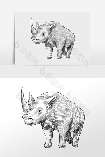 线描野生动物犀牛插画图片