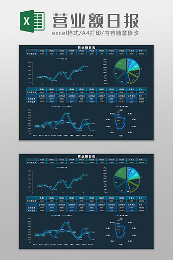 科技可视化营业额日报科技风Excel模板图片