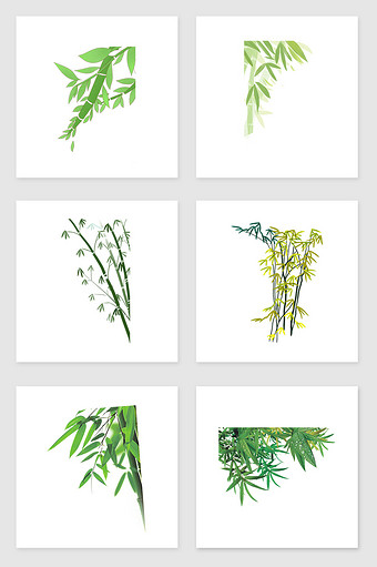 手绘绿色竹子套图插画元素图片