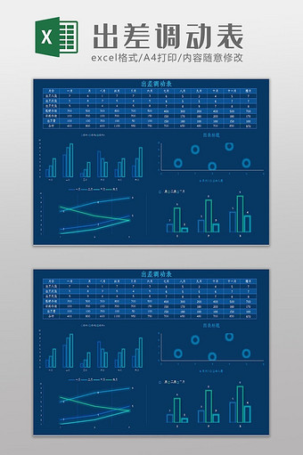 科技可视化自动生成出差调动表Excel模板图片