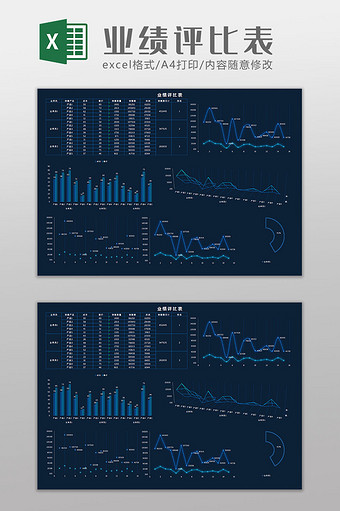 业绩评比表科技可视化Excel模板图片