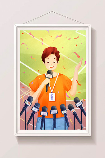 体育记者足球场体育场报道插画图片