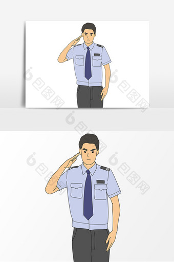 手绘敬礼的警察卡通元素图片