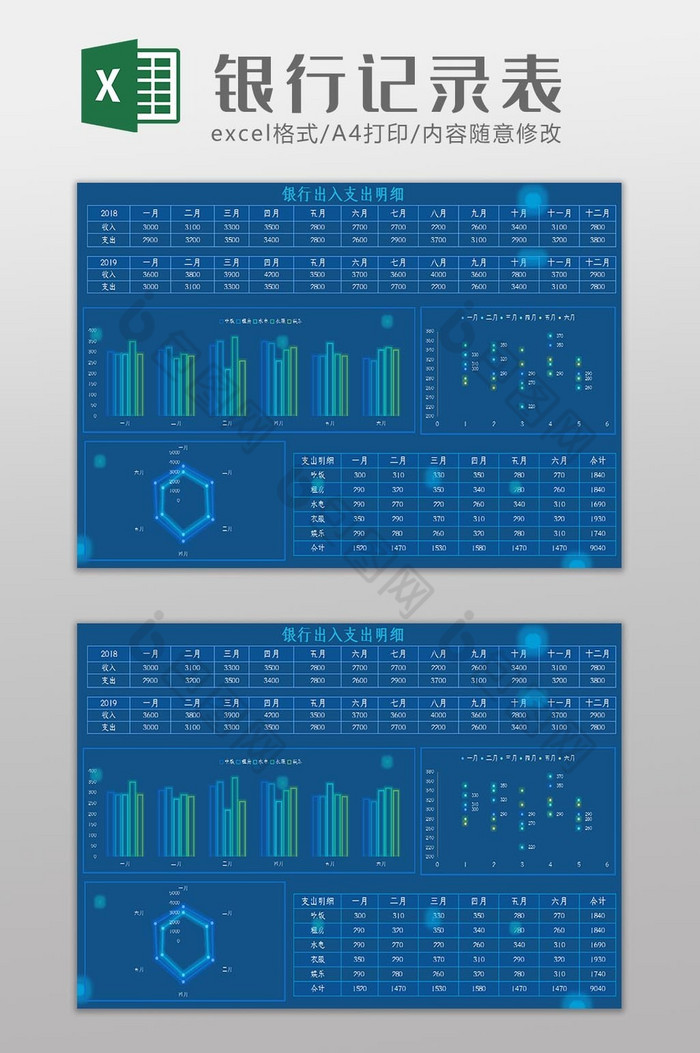 科技大数据银行记录表Excel模板