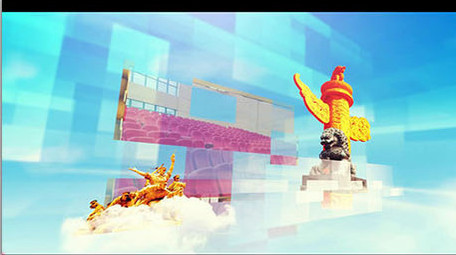 蓝天红绸石狮华表党政图文AE模板