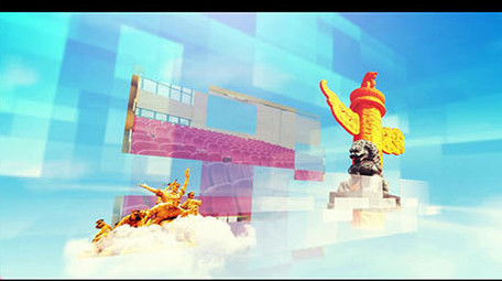 蓝天红绸石狮华表党政图文AE模板