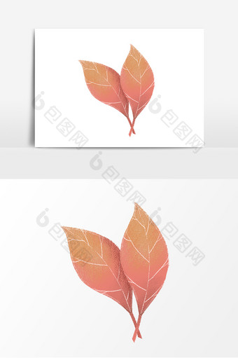 植物手绘风红色装饰叶子元素图片