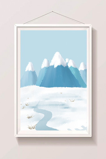 手绘漂亮的雪山插画背景图片
