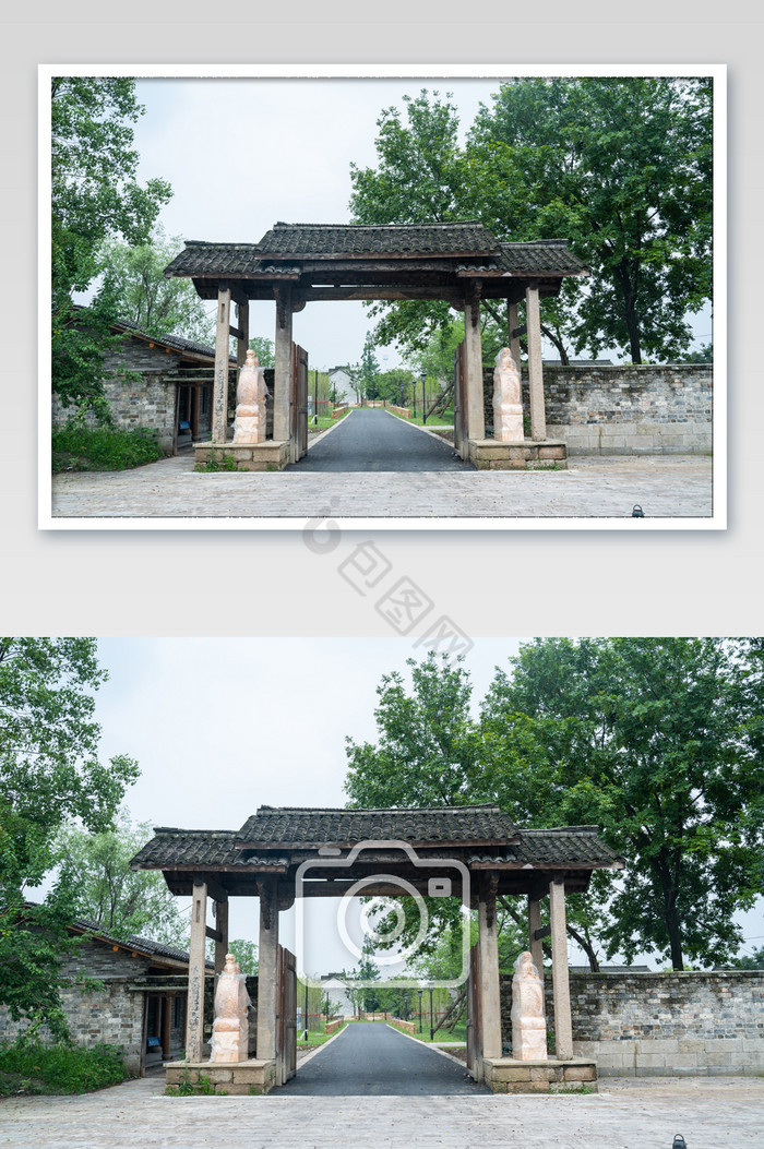 中国元素青砖复古门头大门中式房屋摄影图