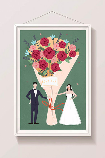 唯美小清新创意花束鲜花婚礼结婚插画图片