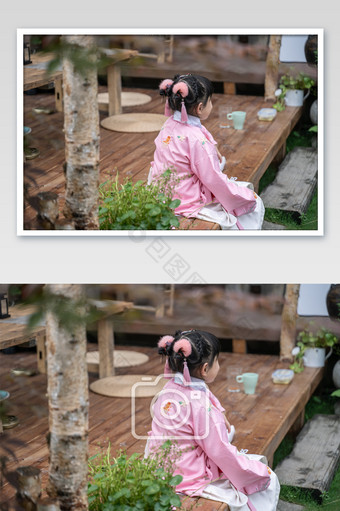 传承汉代古代衣服背影汉服中式儿童摄影图图片