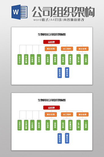 生物科技公司组织架构图Word模板图片