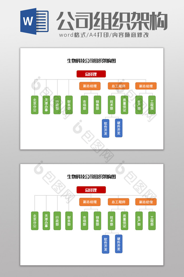 生物科技公司组织架构图Word模板图片图片